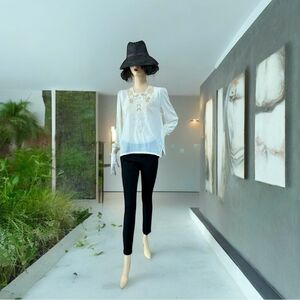 NWT Vintage Women Blouse Montare Crochet Lace Shirt Long Sleeve Button Back Top
